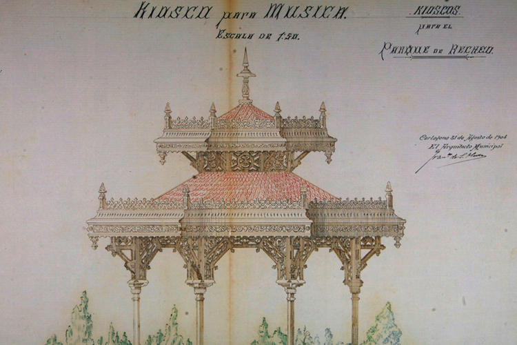 Plano de un kiosco para el parque de recreo del Ensanche (1904)