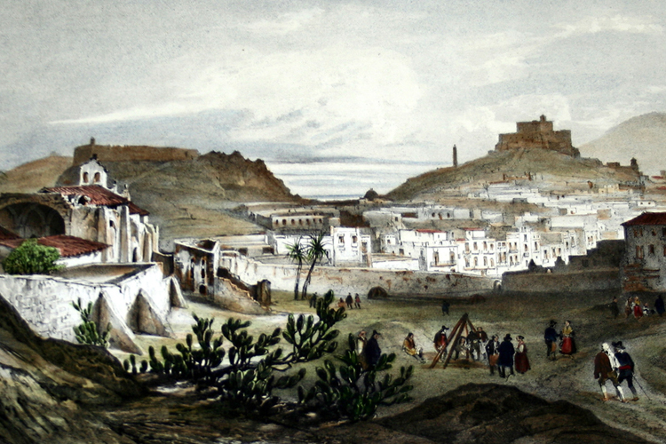 Grabado con una vista del castillo de la Concepción (1844)