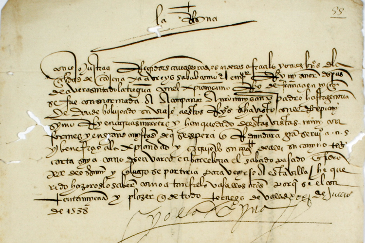 Carta real de Isabel de Portugal sobre la paz con Francia (1538)